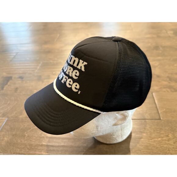 Dutch Bros Mens Black Drink More Coffee Adjustable Snapback Trucker Hat Mesh Cap - Picture 3 of 6